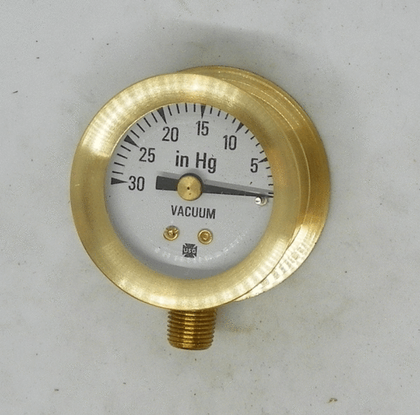 Brass Cased Vacuum Gauge (1 1/2″), 0-30hg